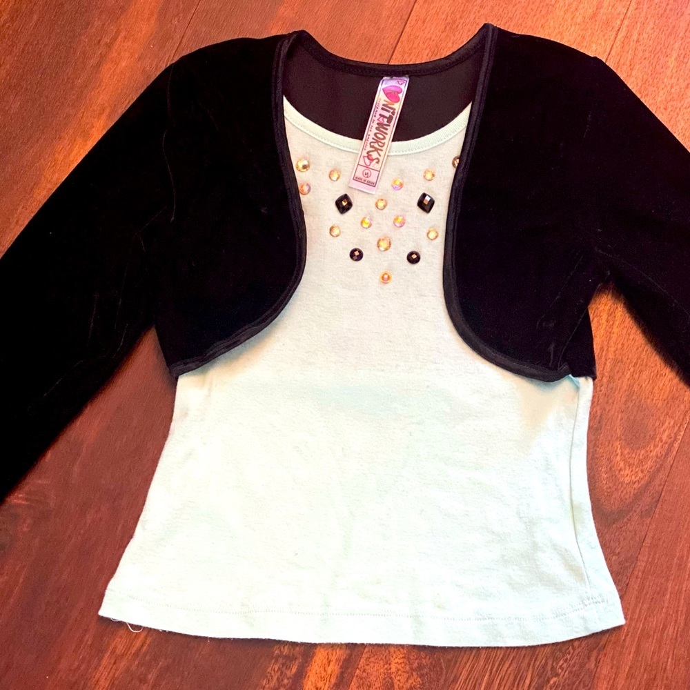 KnitWorks Rhinestone Top w/Attached Velour Shrug